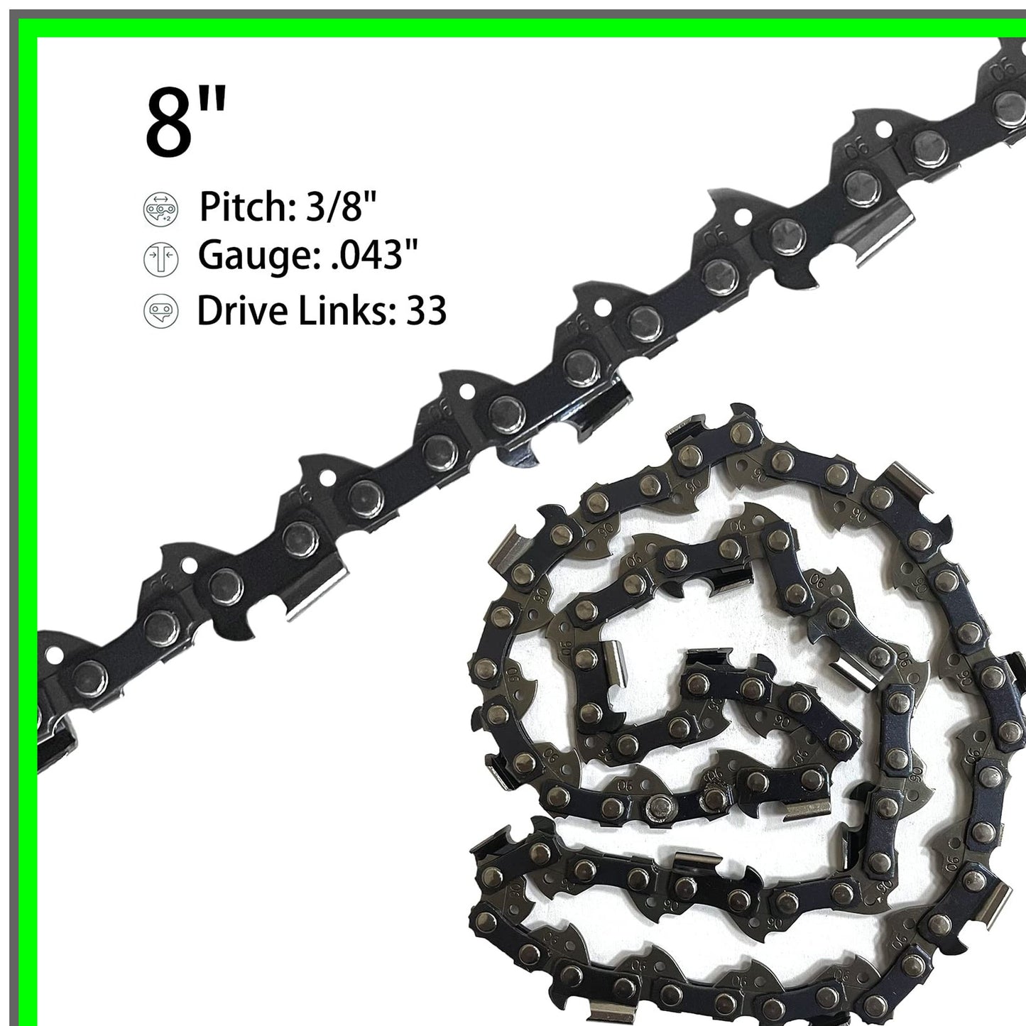 8 Inch Replacement Pole Saw Chain for RYOBI and WORX Models