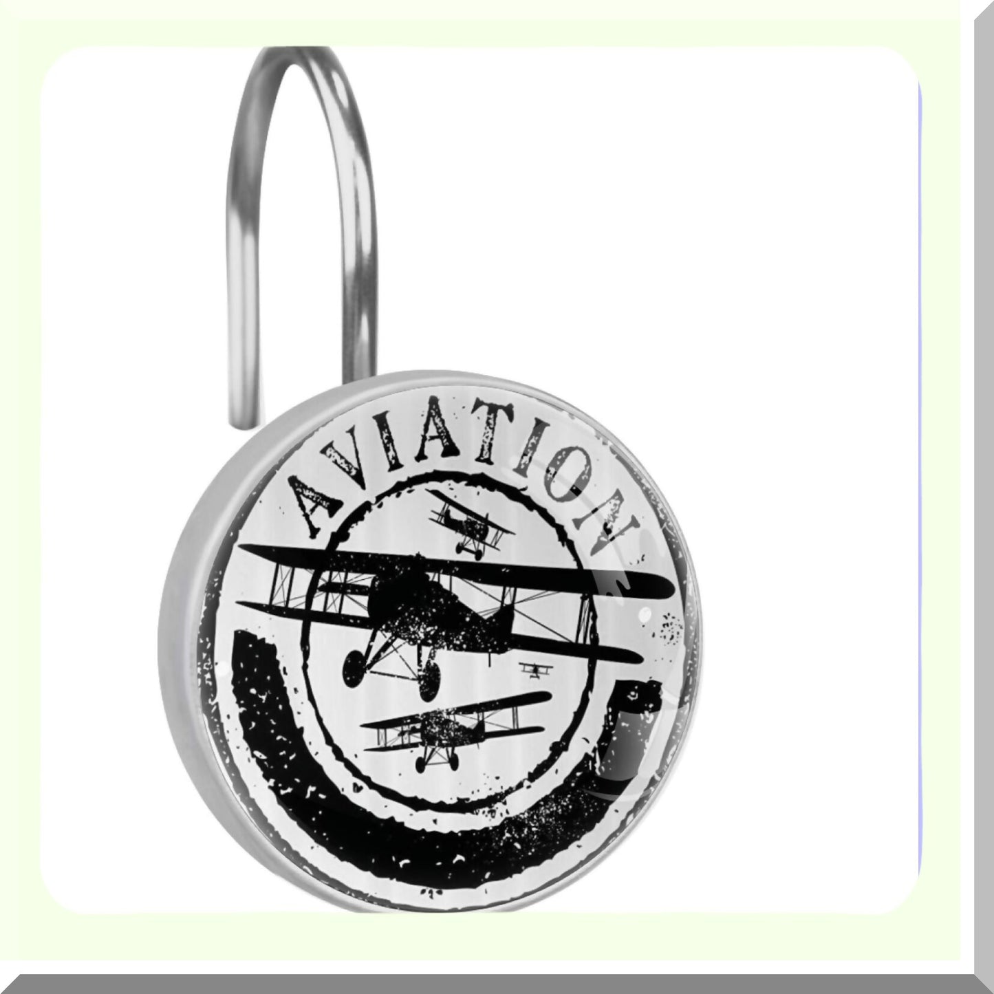 Grunge Style Airplane Word Shower Curtain Hooks Set of 12