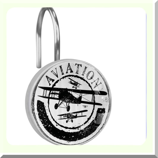 Grunge Style Airplane Word Shower Curtain Hooks Set of 12