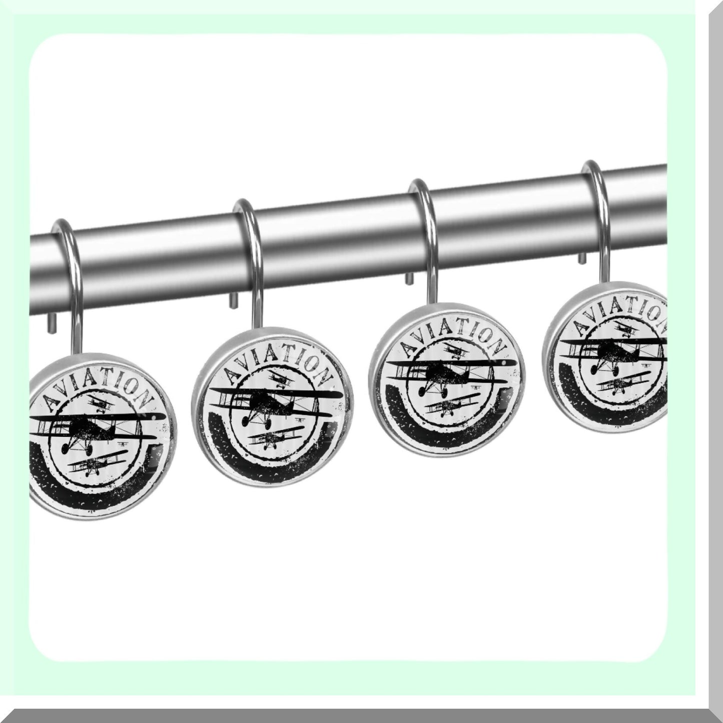 Grunge Style Airplane Word Shower Curtain Hooks Set of 12