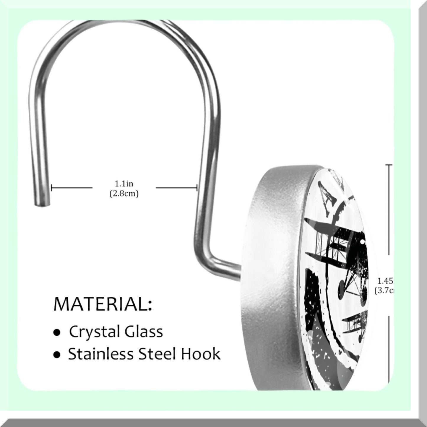 Grunge Style Airplane Word Shower Curtain Hooks Set of 12