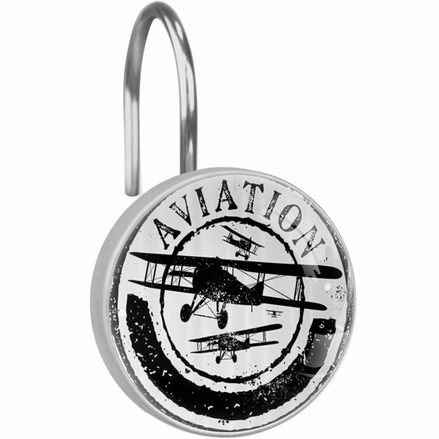 Grunge Style Airplane Word Shower Curtain Hooks Set of 12