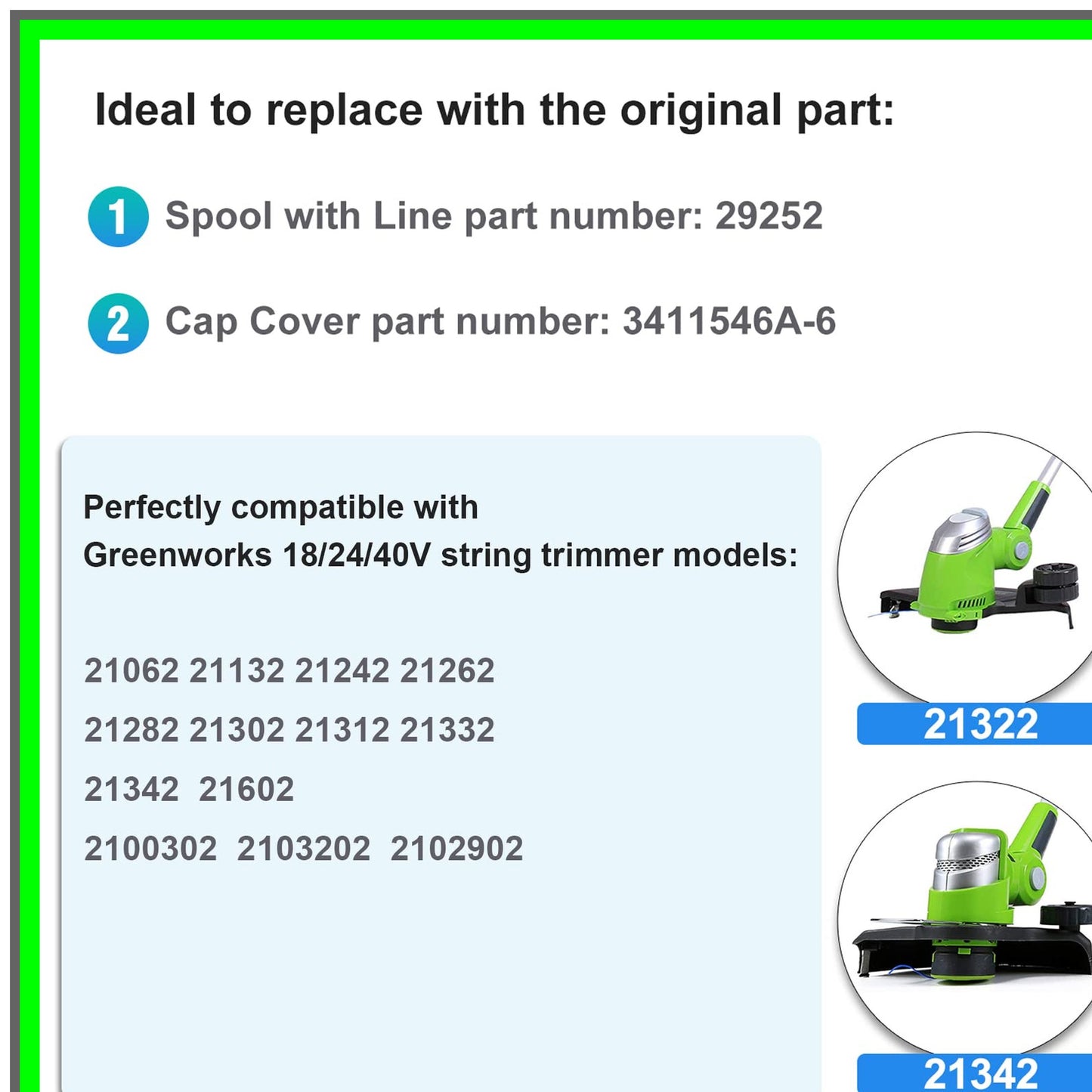 Greenworks 8-Pack Eater String Replacement for 20V 40V Trimmers with Cap