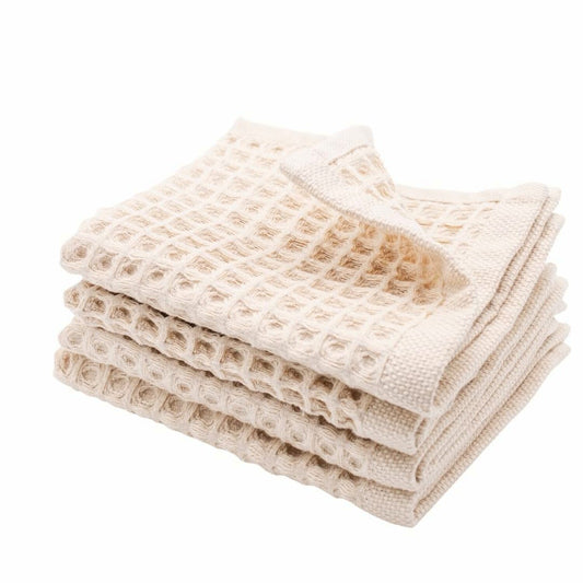 Waffle Washcloth Set 4 Pcs 13x13 Inches Beige