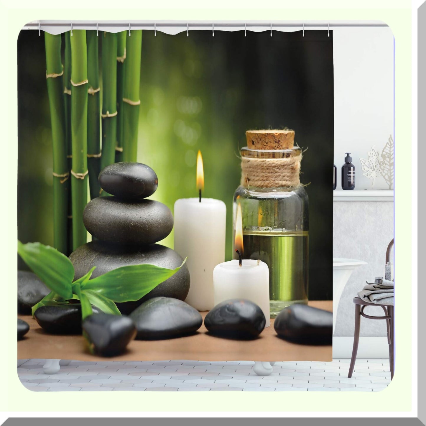 Spa Themed Shower Curtain with Tropical Landscape Print