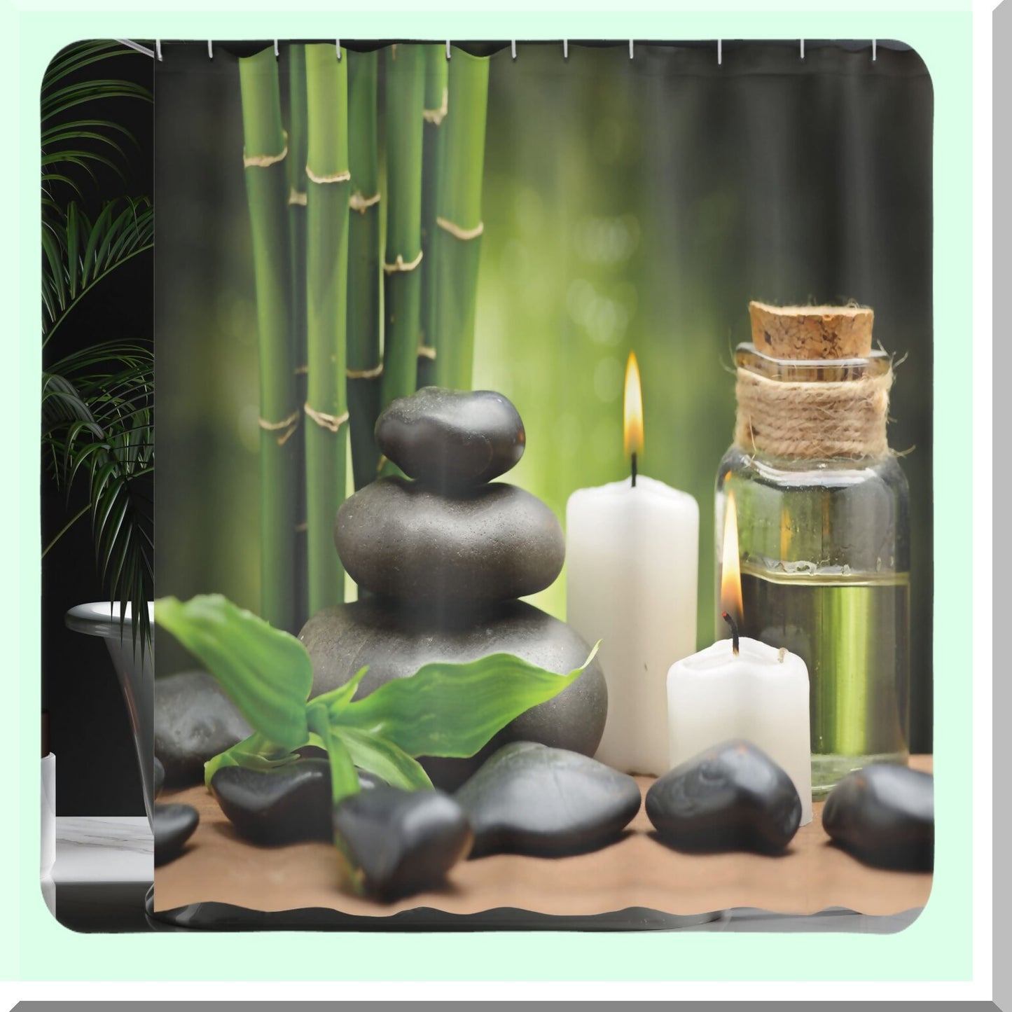 Spa Themed Shower Curtain with Tropical Landscape Print