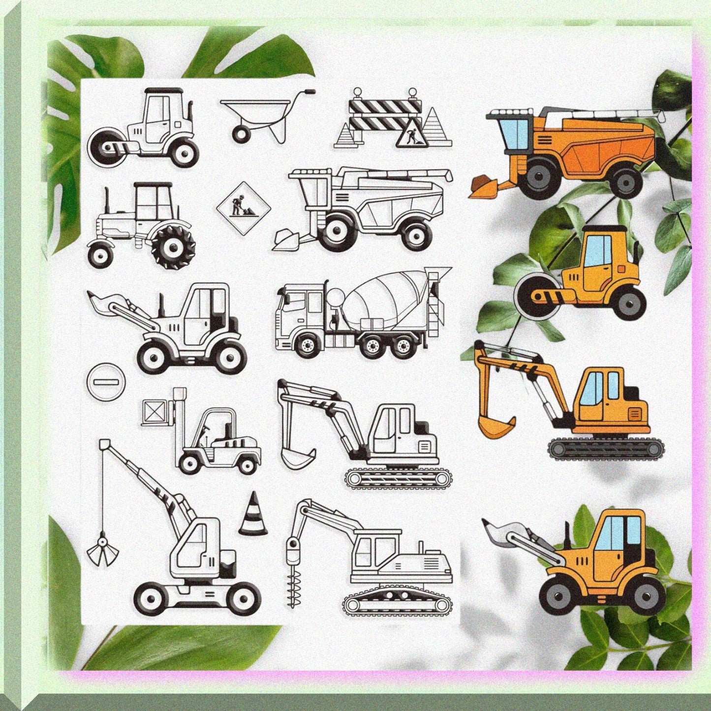 Construction Vehicle Clear Stamps Set 5.83x8.27 Inches
