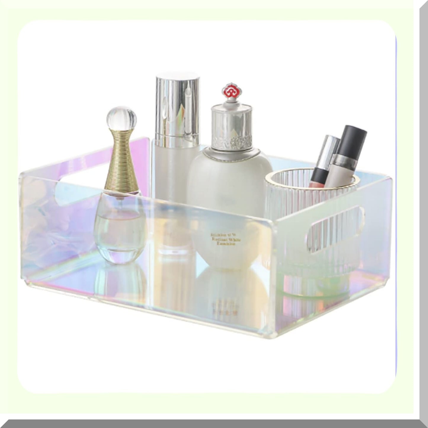 Acrylic Makeup Tray Iridescent Organizer 8.6x6.4x3.3 inch