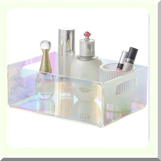 Acrylic Makeup Tray Iridescent Organizer 8.6x6.4x3.3 inch