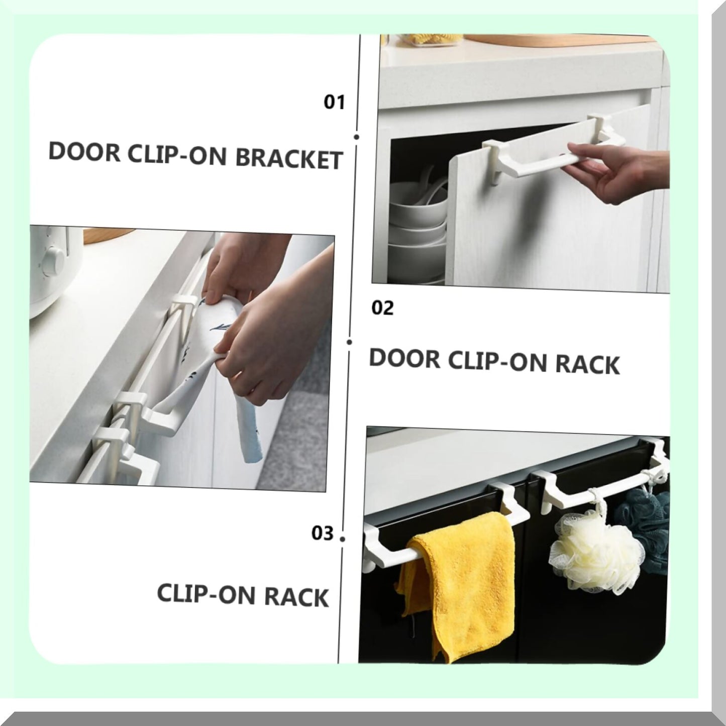 4pcs White Over Door Towel Hooks Wall Mounted Storage Rack