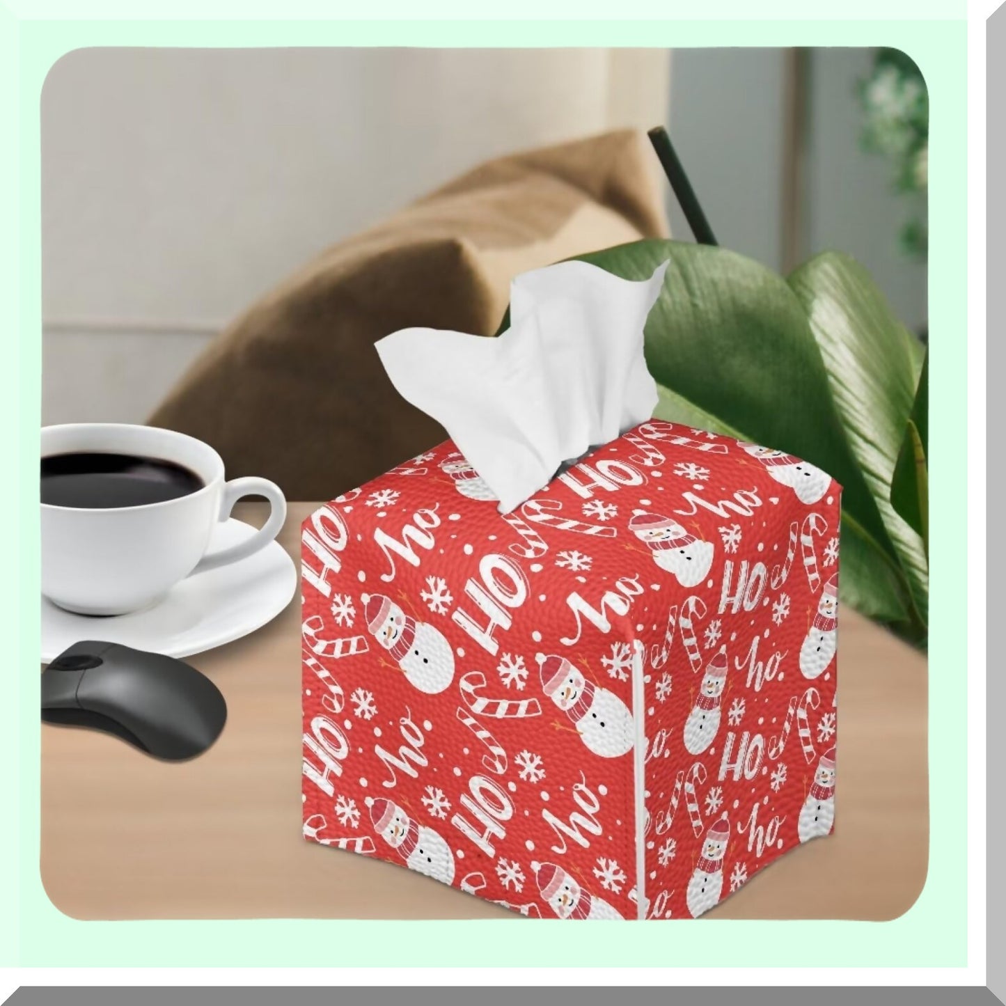 Snowman Snowflake PU Leather Tissue Box Cover