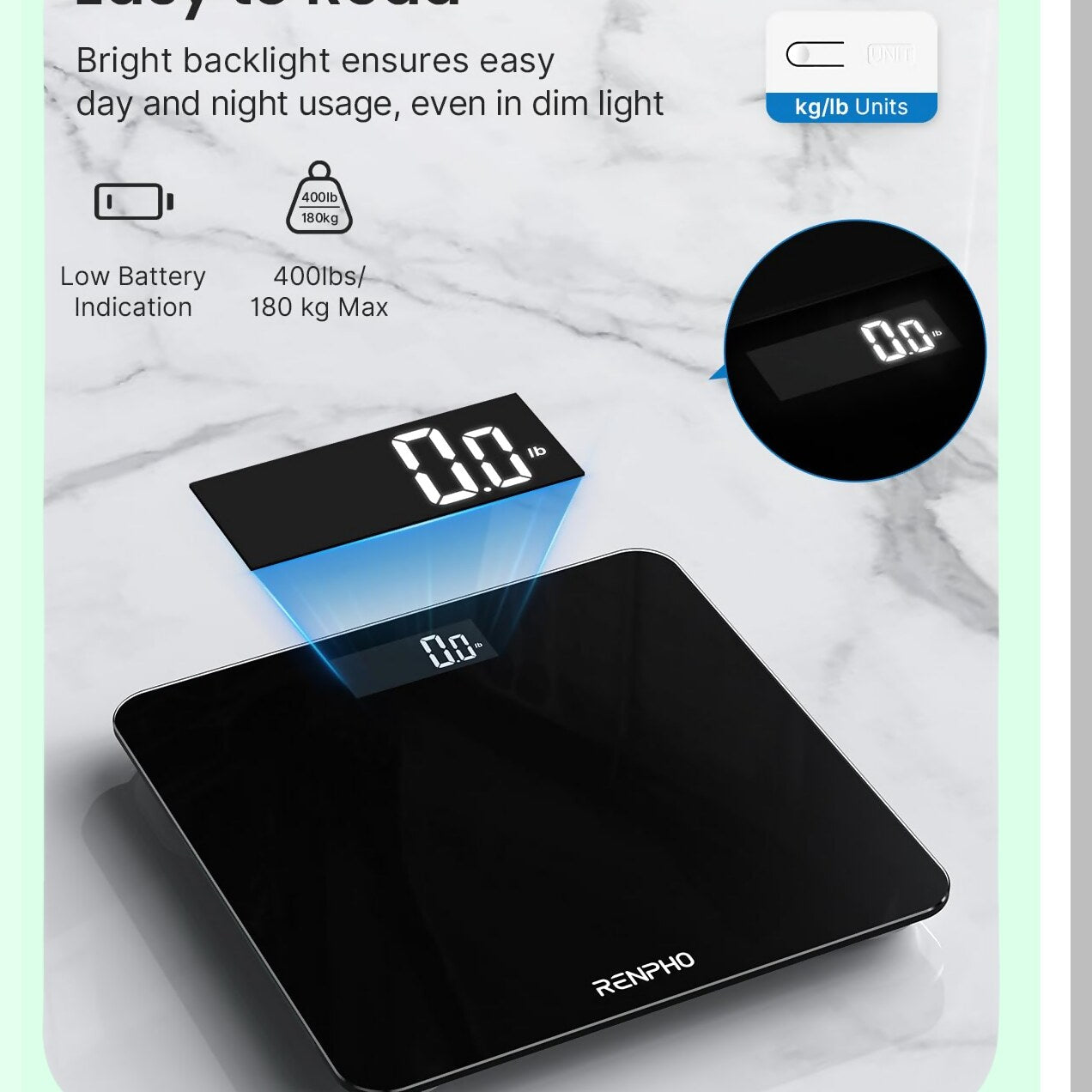 Digital Bathroom Scale Black 10.2"x10.2"