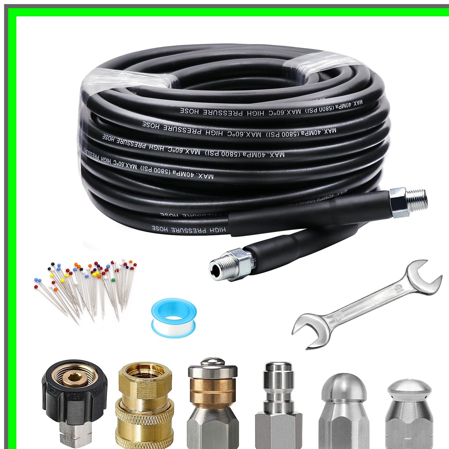 25FT Sewer Jetter Kit for Pressure Washer with Rotating Nozzle and Hose