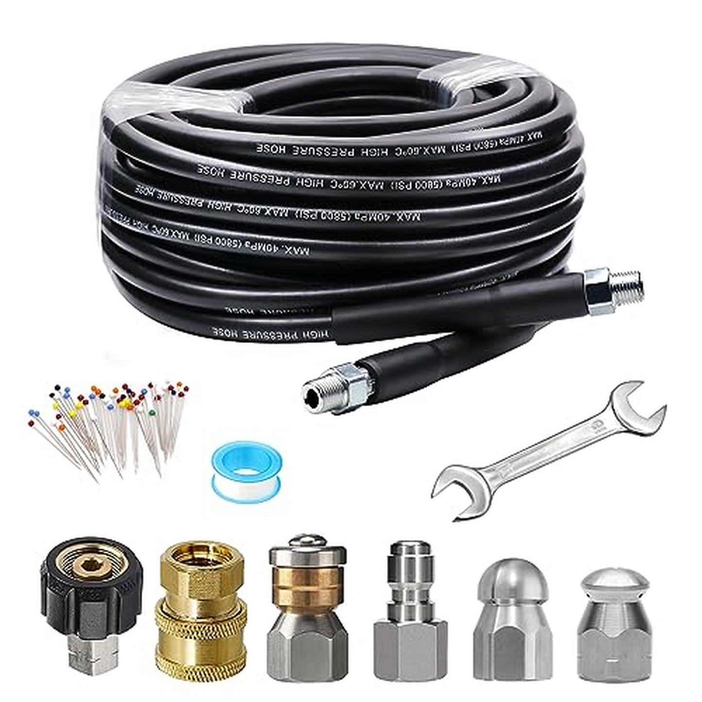25FT Sewer Jetter Kit for Pressure Washer with Rotating Nozzle and Hose