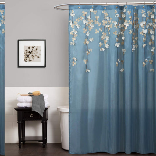 Flower Drops Shower Curtain 72x72 Blue White