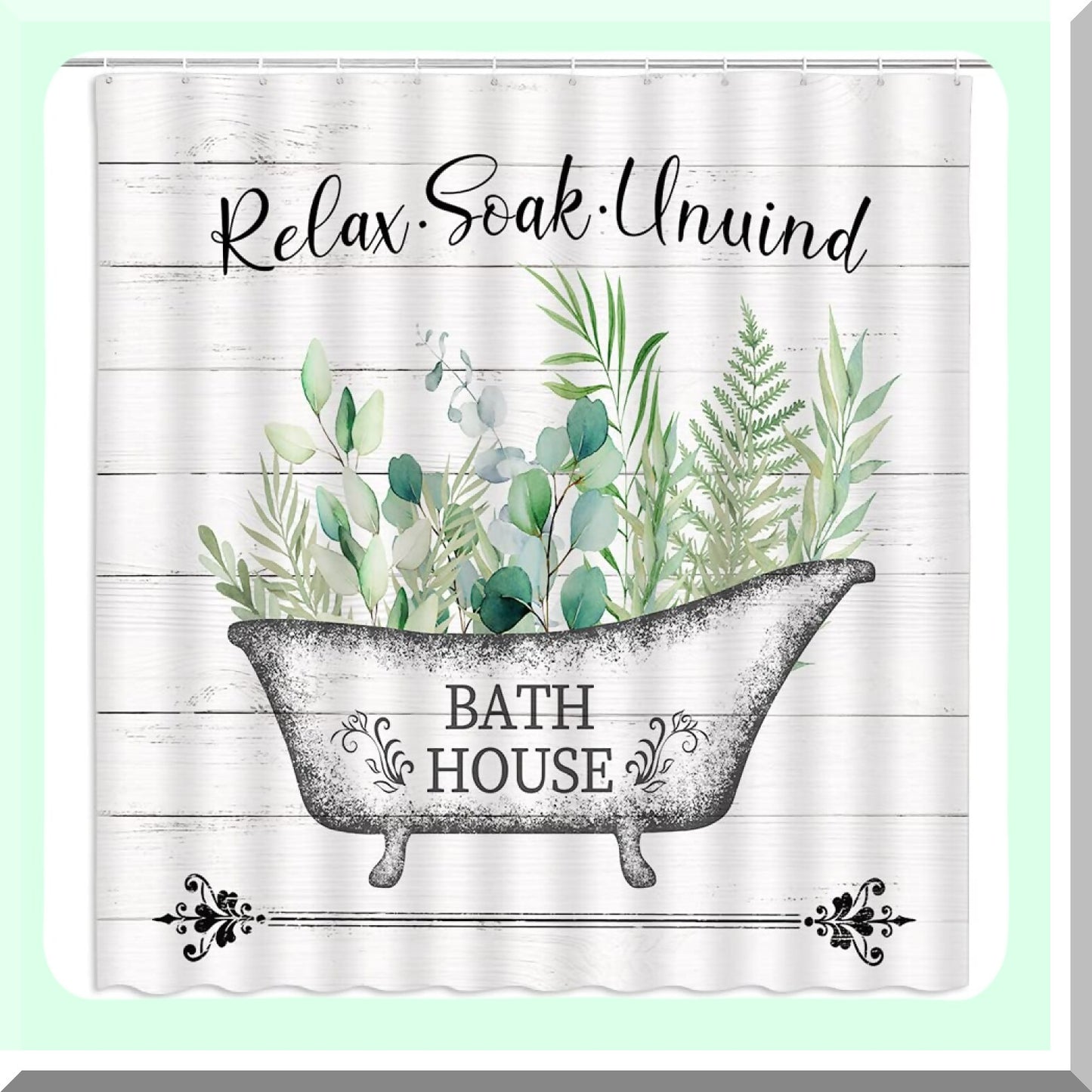 Sage Green Leaves Shower Curtain with Hooks