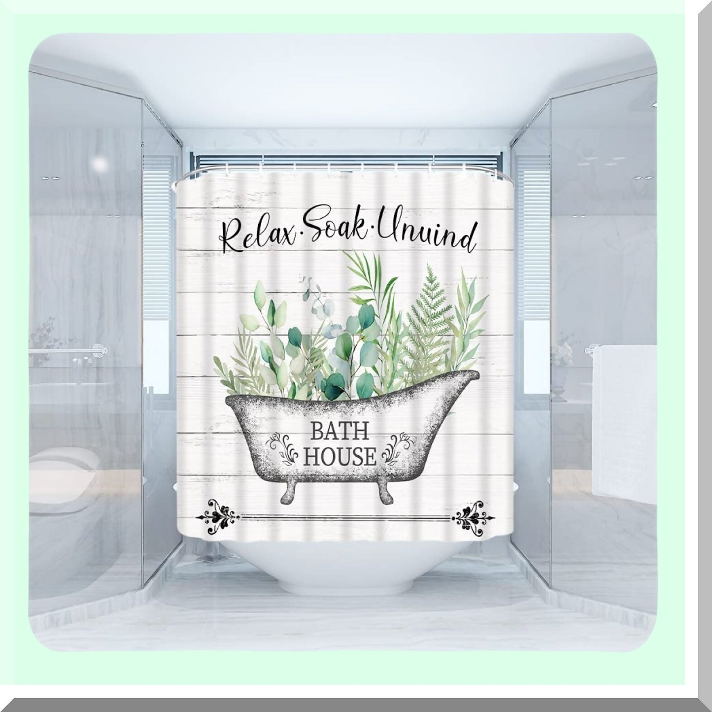 Sage Green Leaves Shower Curtain with Hooks