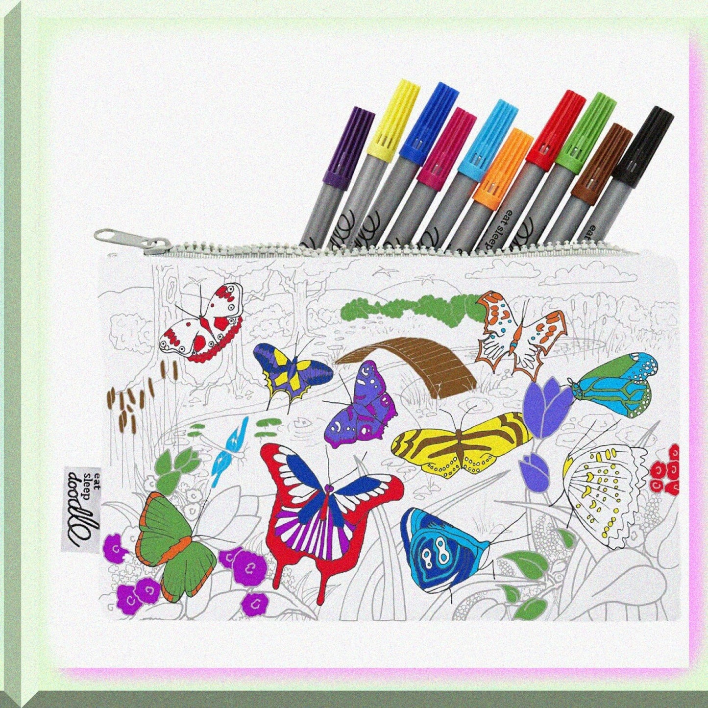 Butterfly Pencil Case with 10 Washable Markers