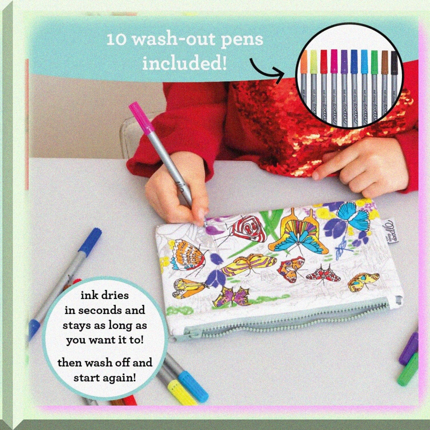 Butterfly Pencil Case with 10 Washable Markers