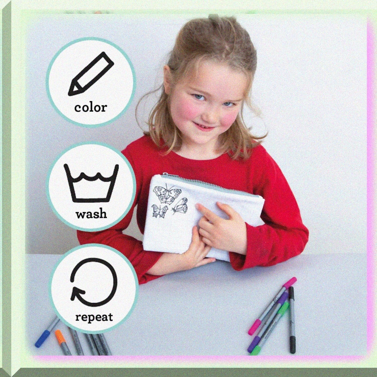 Butterfly Pencil Case with 10 Washable Markers