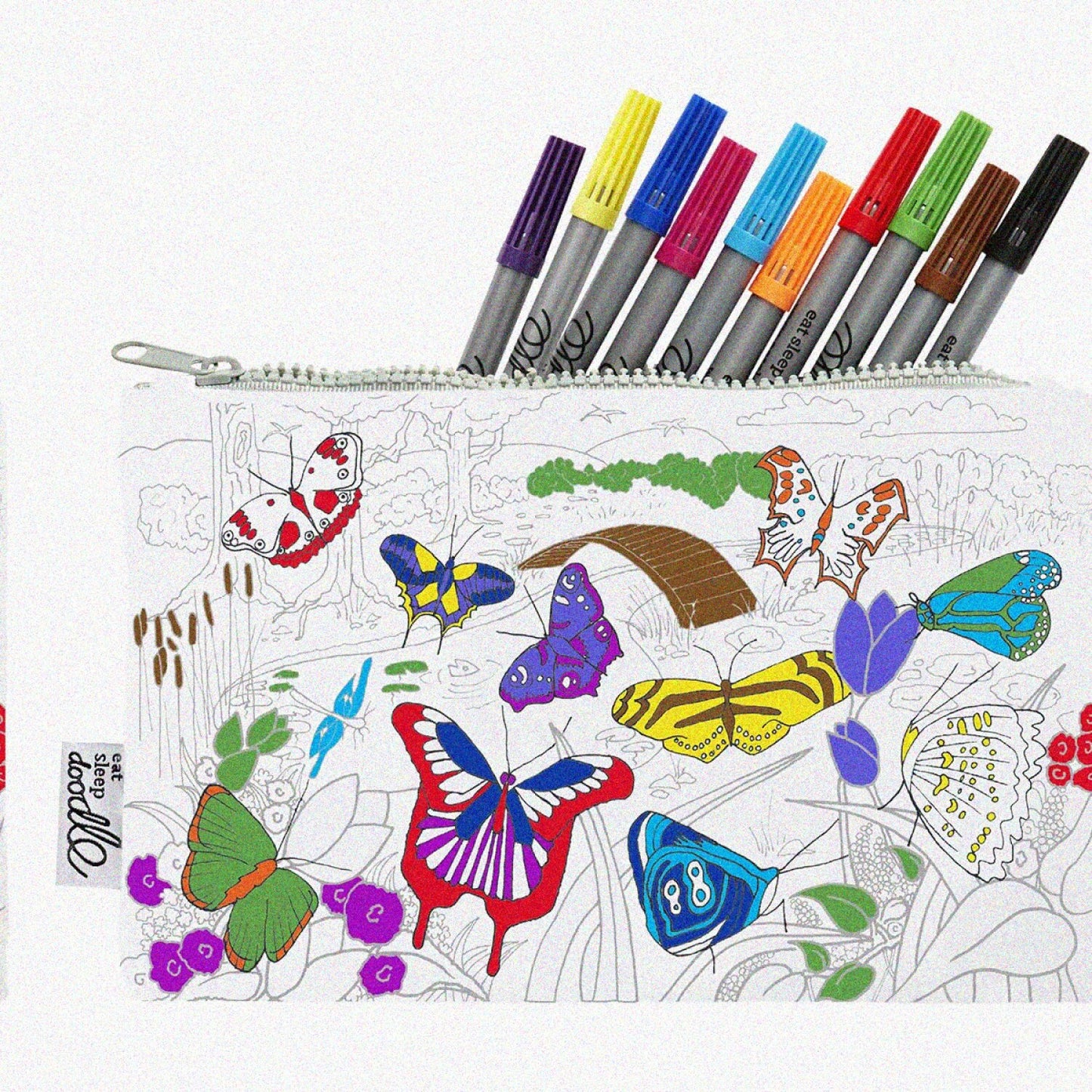 Butterfly Pencil Case with 10 Washable Markers