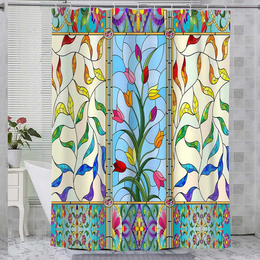Abstract Stained Glass Window Shower Curtain 60x72 Inches