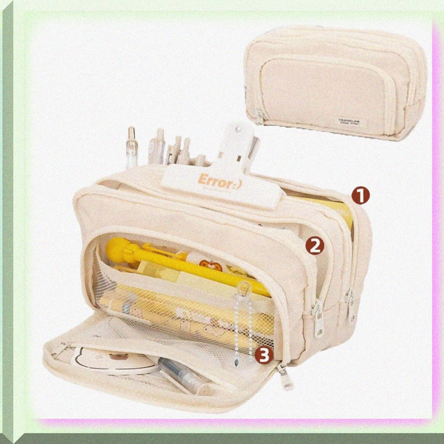 Large Capacity White Pencil Case with 3 Compartments