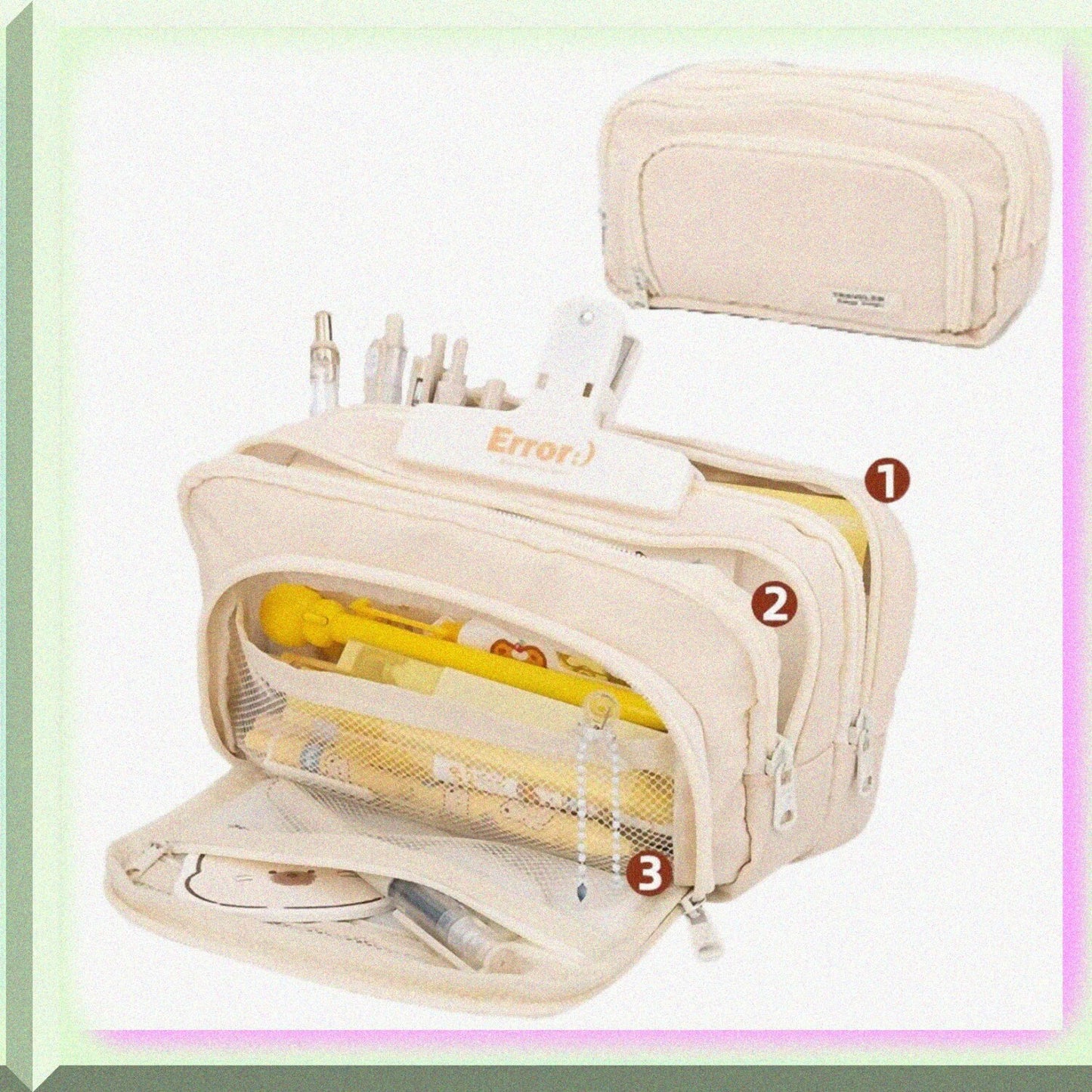 Large Capacity White Pencil Case with 3 Compartments