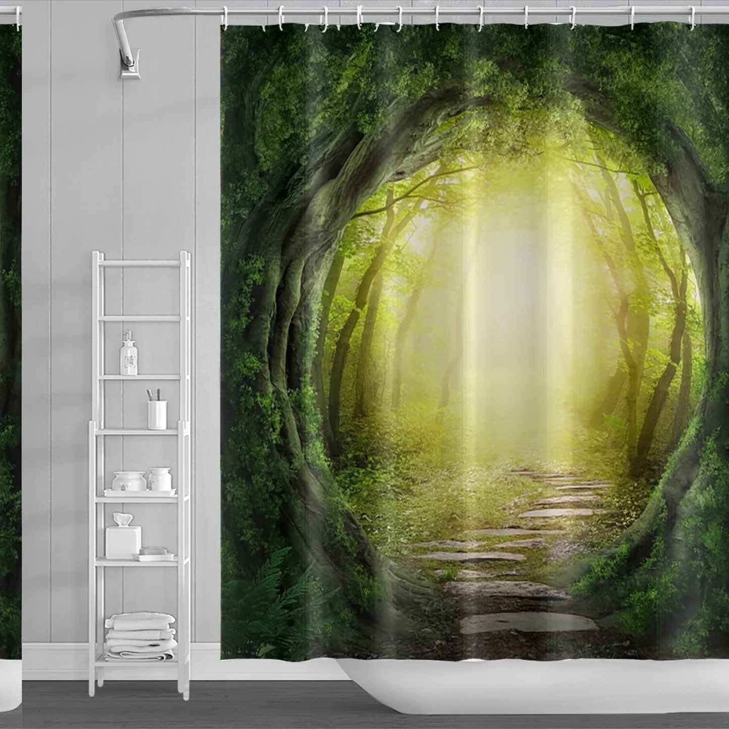 60x72inch Forest Path Kids Shower Curtain with Hooks