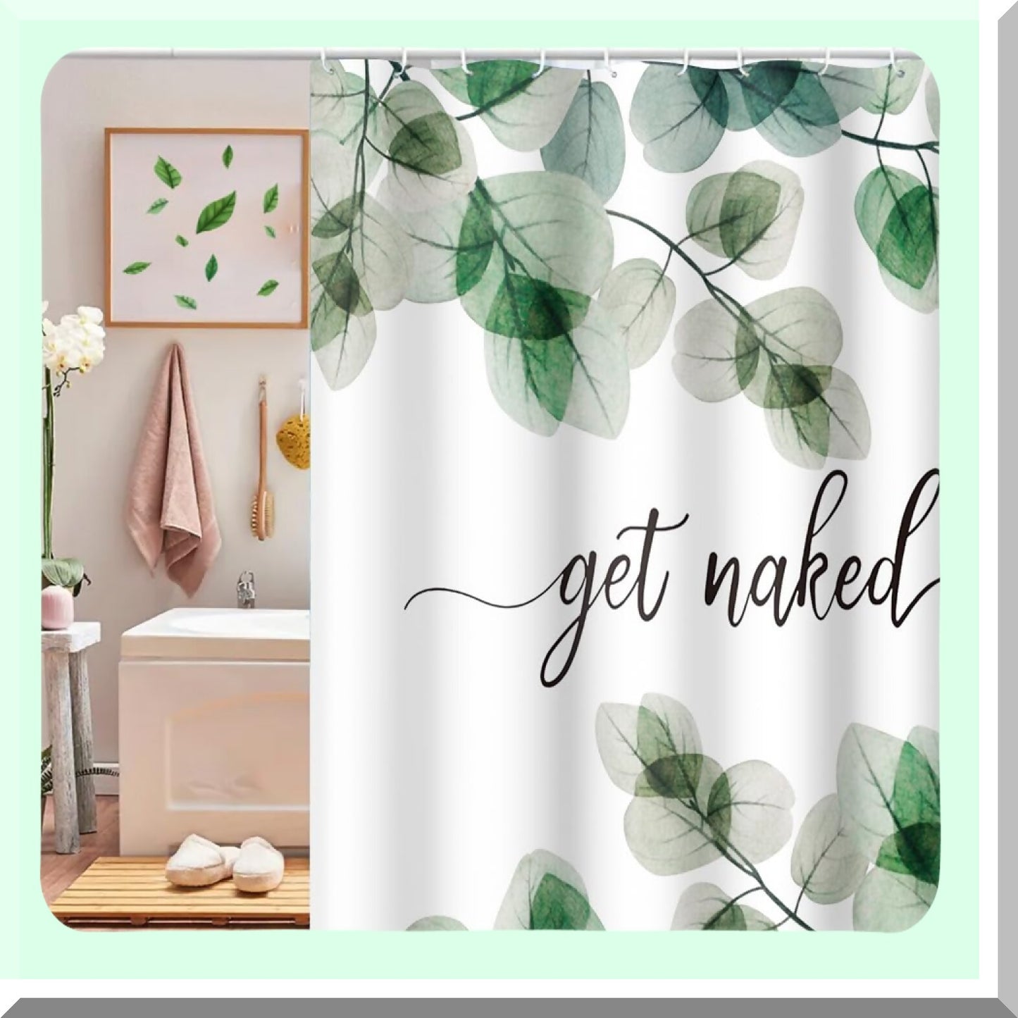 Watercolor Botanical Shower Curtain 69x70 Inch Green Eucalyptus