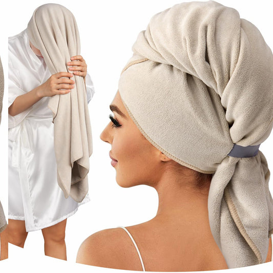 Microfiber Hair Towel 41" x 30" Extra Large Camel