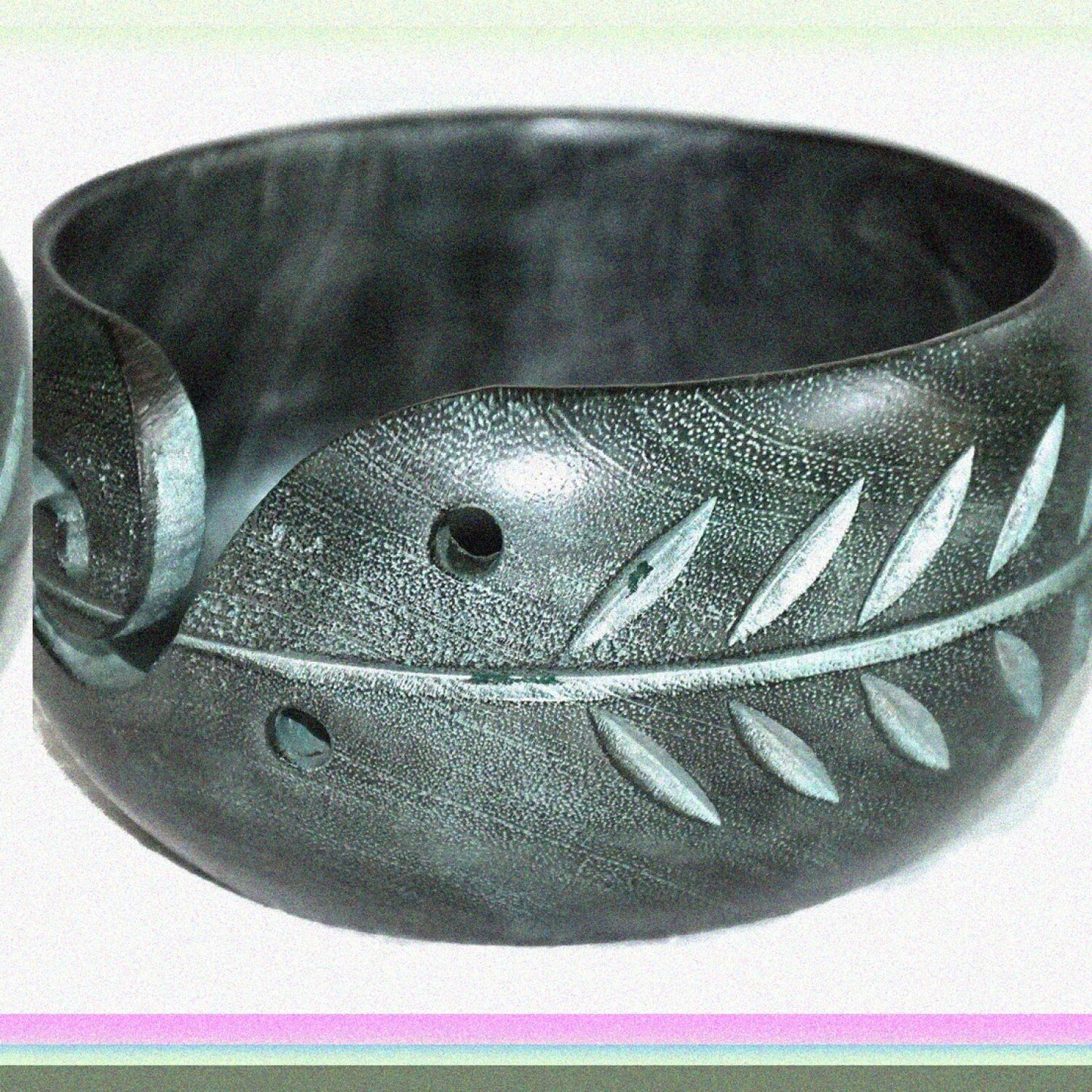 Solid Dark Wooden Yarn Bowl 6" x 6" x 3" Slate Gray