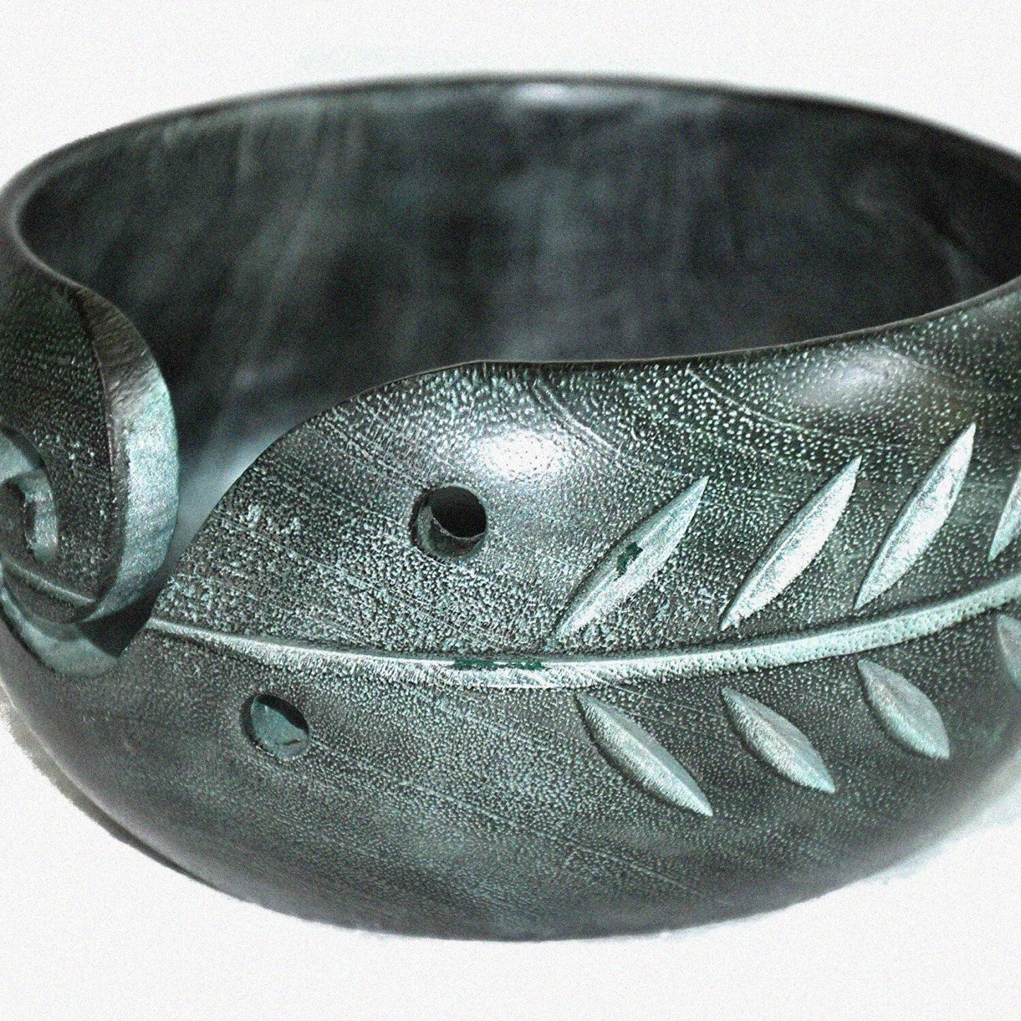Solid Dark Wooden Yarn Bowl 6" x 6" x 3" Slate Gray