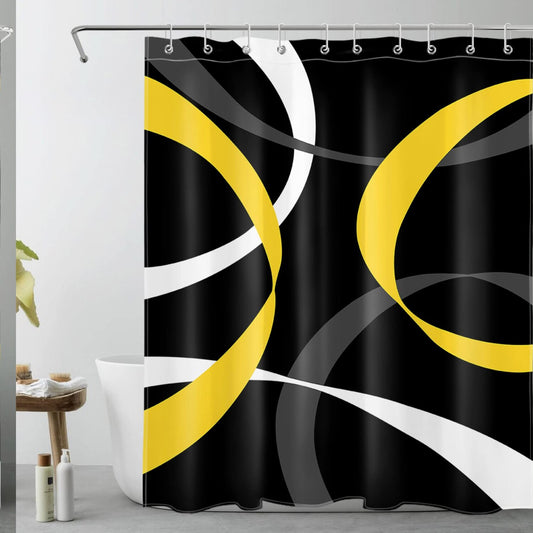 Abstract Geometric Shower Curtain 60x72 Inches Yellow Grey White