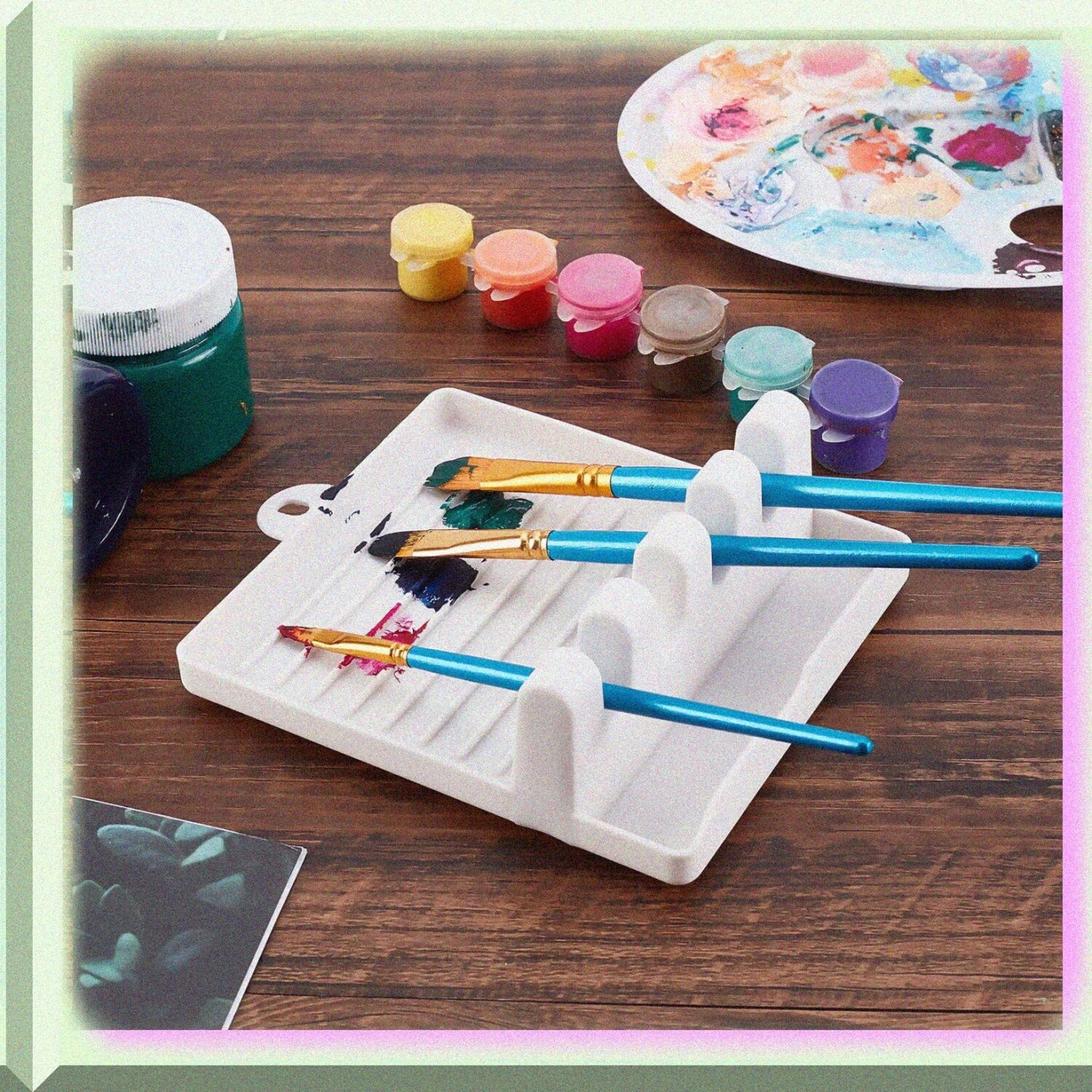 Paint Brush Rest Holder White Plastic 4 Slots