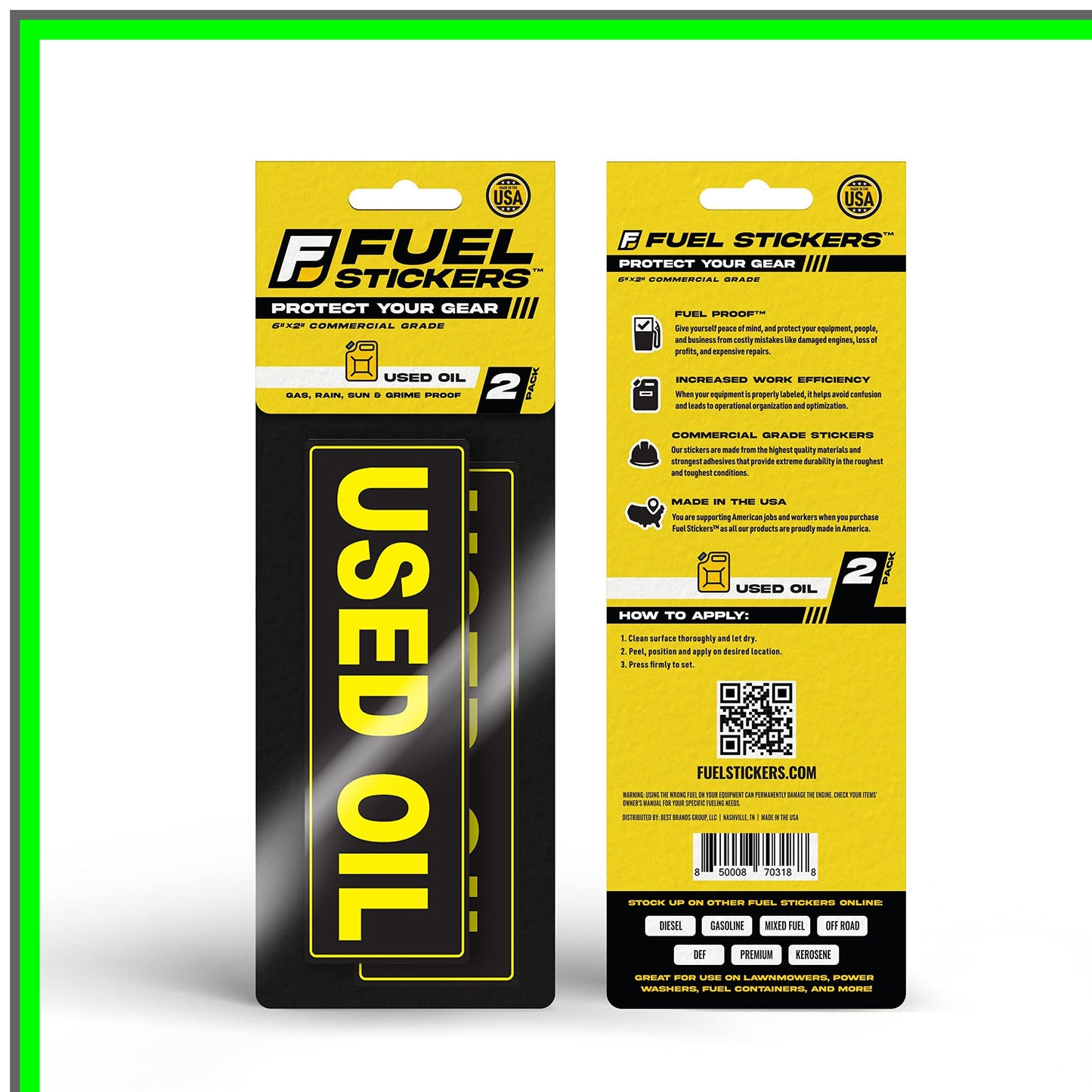 Weatherproof Used Oil Storage Stickers for Tanks and Drums - 2 Pack