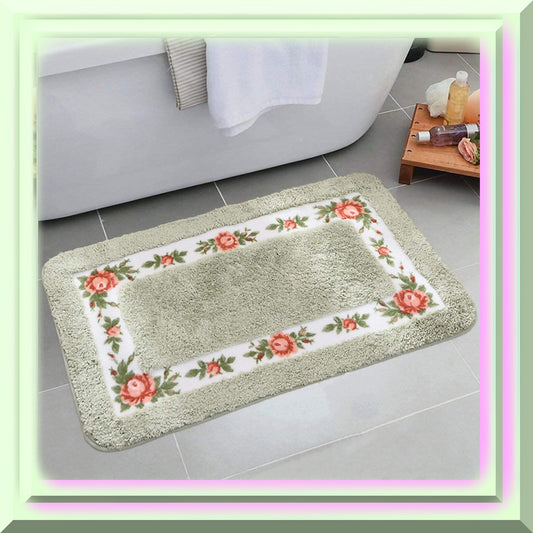 Soft Shag Floral Rose Bathroom Rug 29.5"x17.7" Green