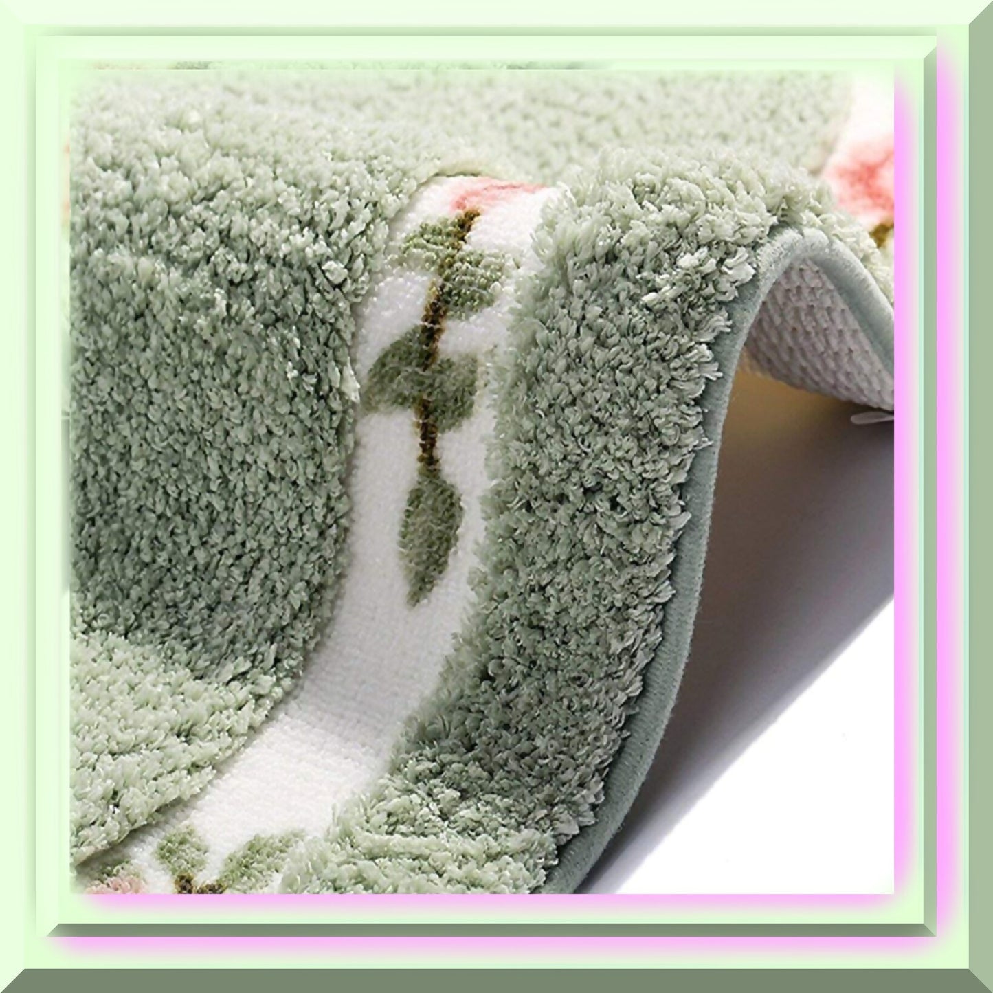Soft Shag Floral Rose Bathroom Rug 29.5"x17.7" Green