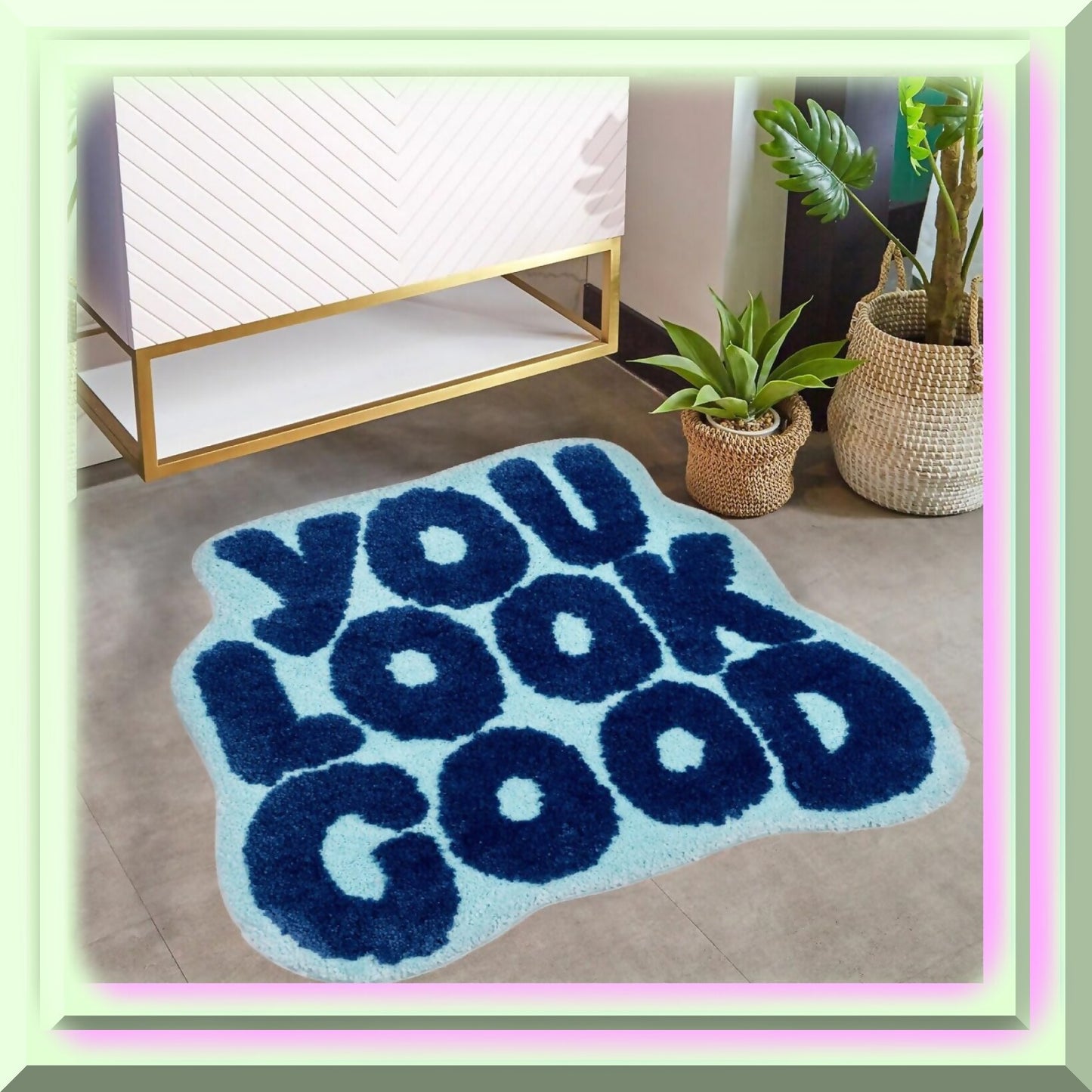 Blue Bath Mat 25"x21" Non Slip Microfiber Plush