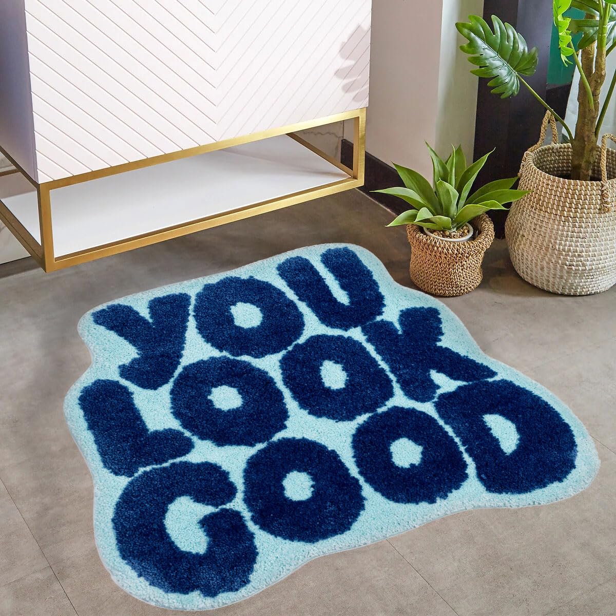 Blue Bath Mat 25"x21" Non Slip Microfiber Plush