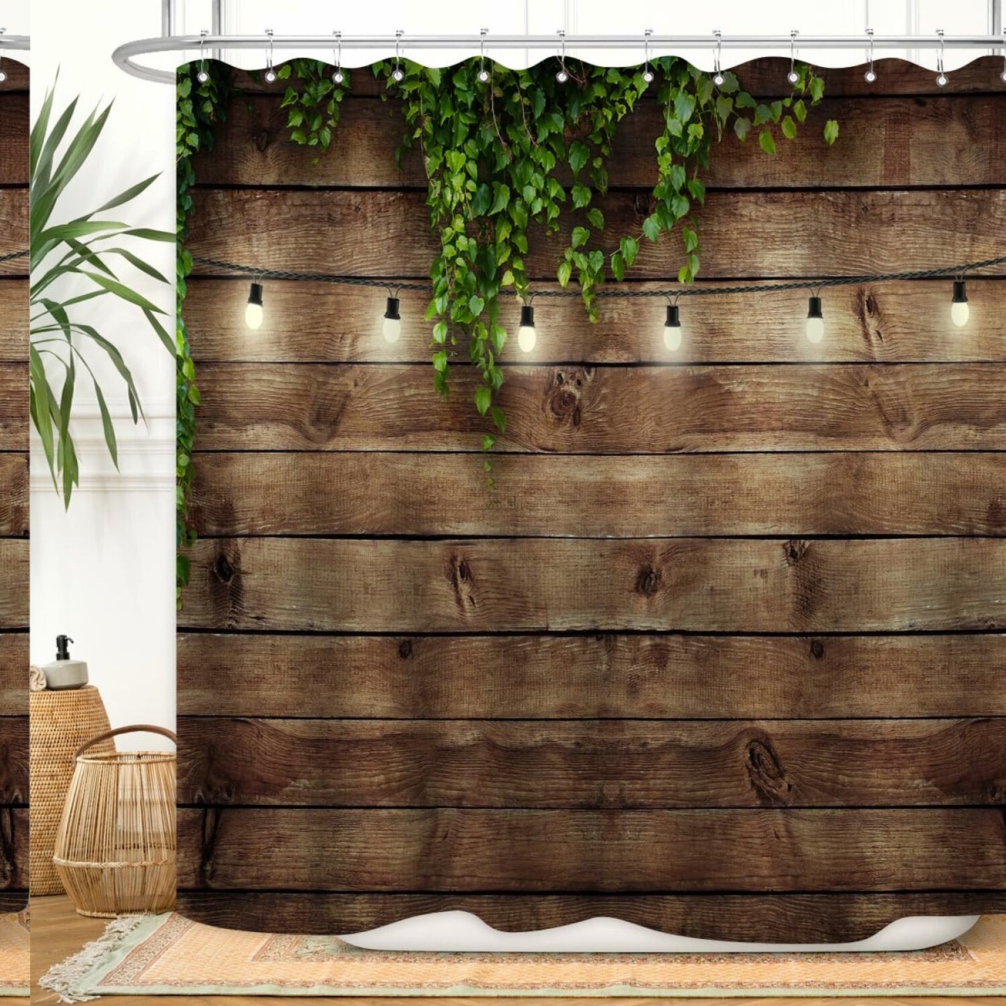 Rustic Wooden Green Leaves Shower Curtain 72x72 Inch
