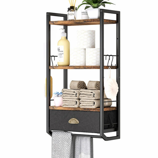 Bathroom Wall Storage Organizer 3 Tier Black Brown