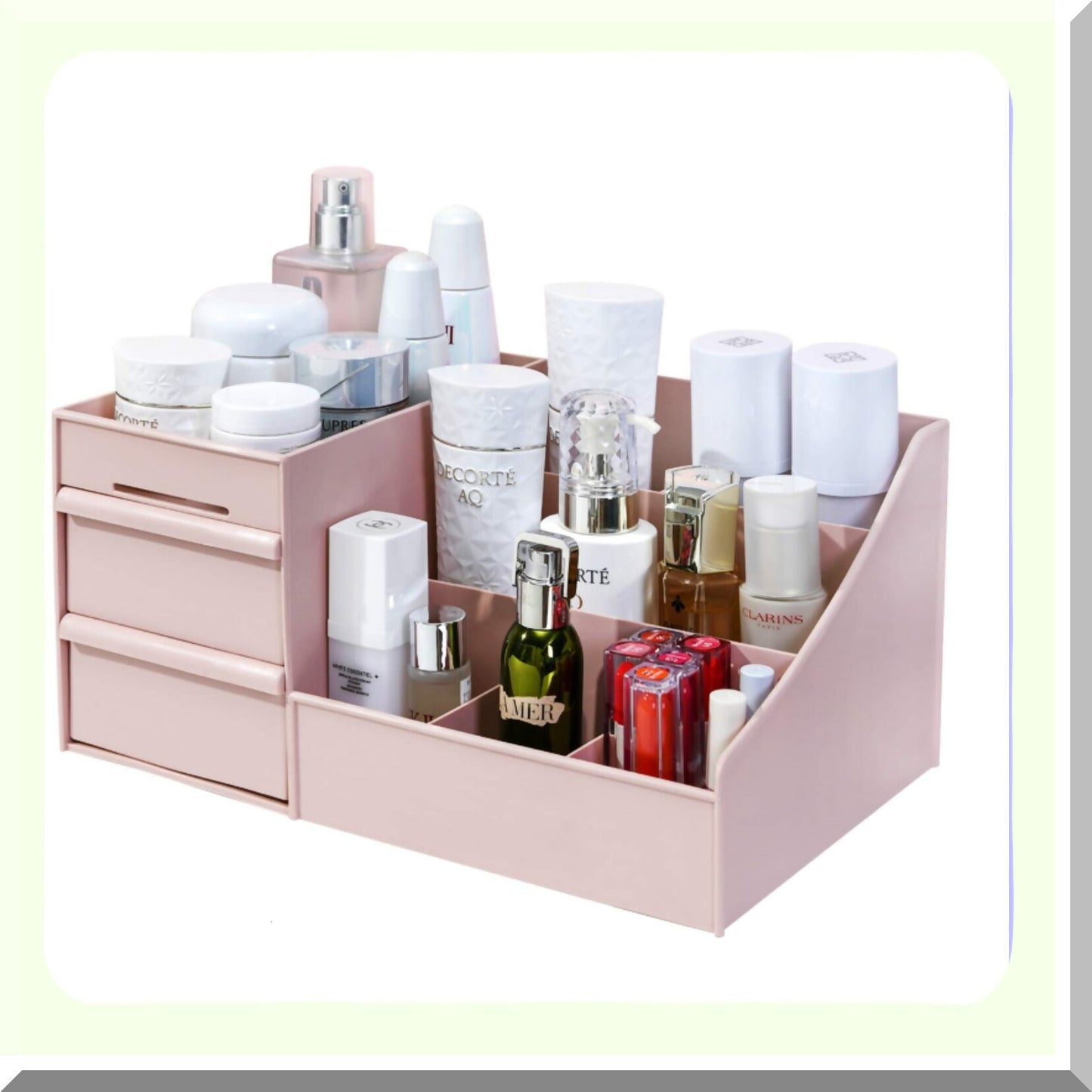Pink Makeup Organizer with Drawers and Compartments