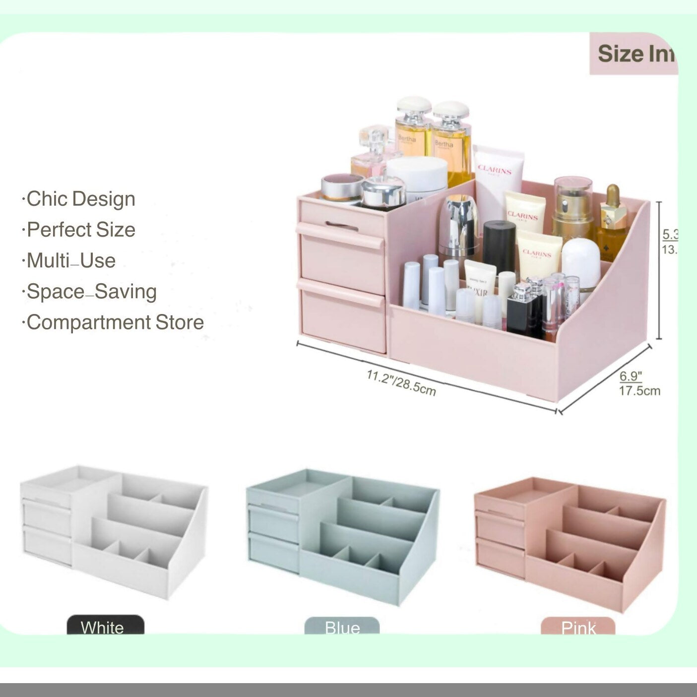 Pink Makeup Organizer with Drawers and Compartments