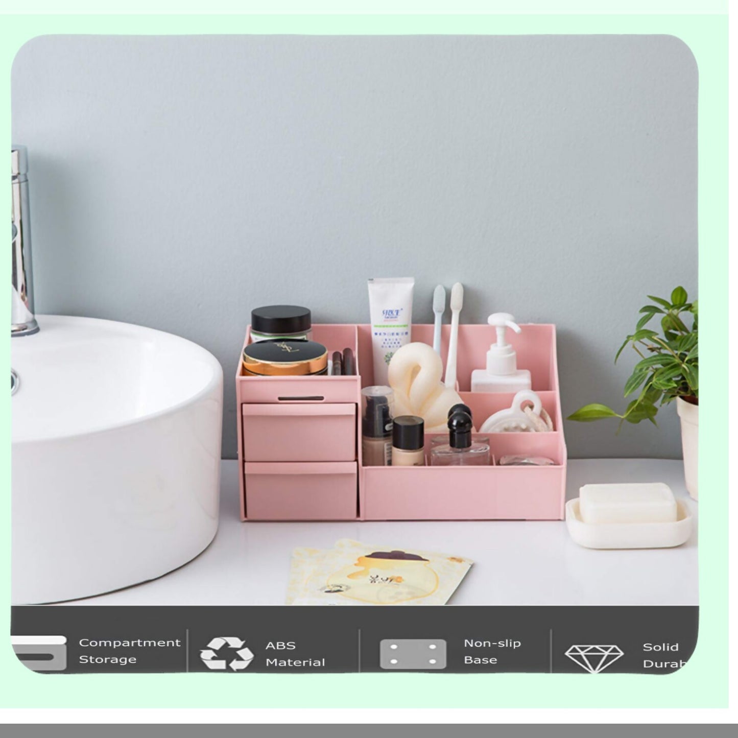 Pink Makeup Organizer with Drawers and Compartments