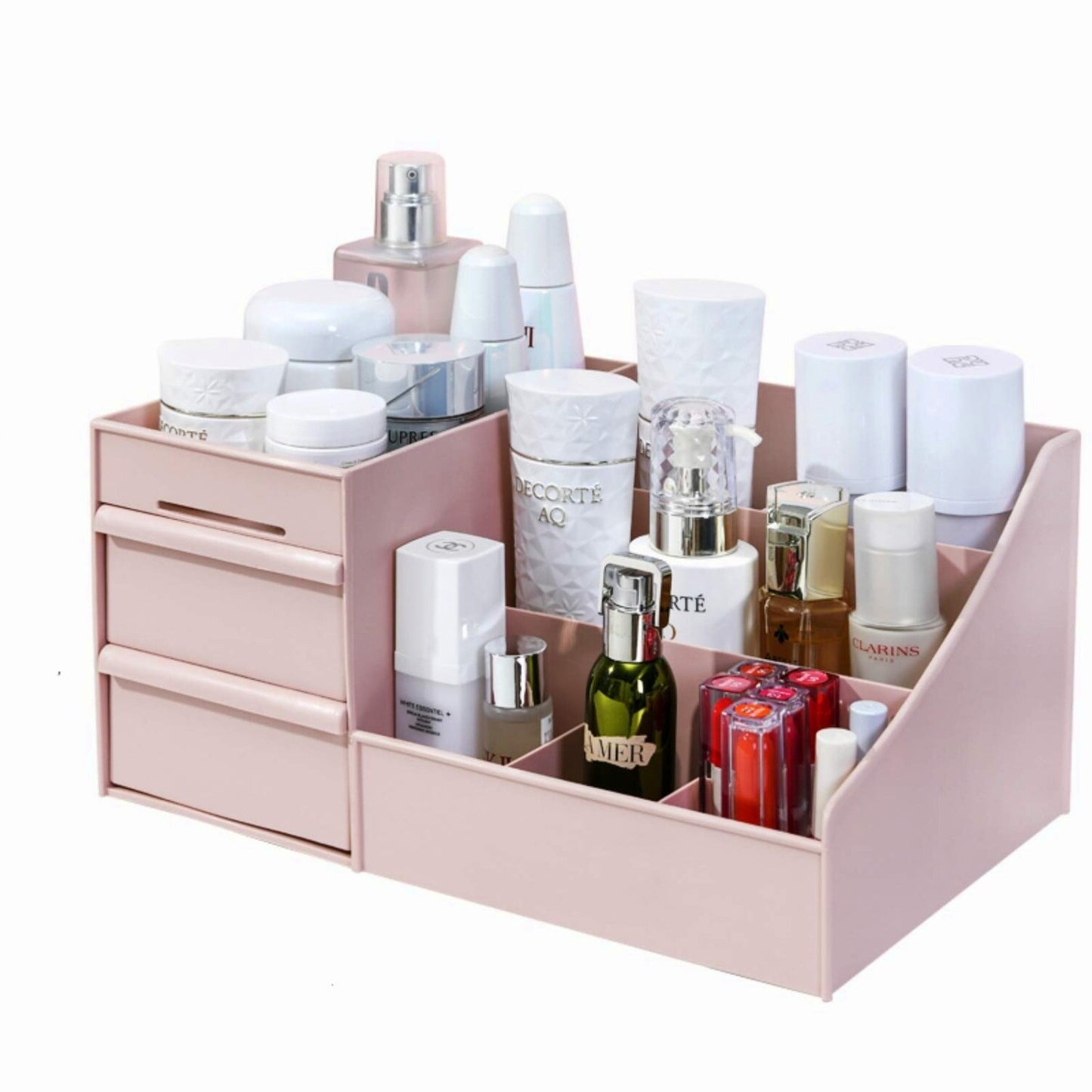 Pink Makeup Organizer with Drawers and Compartments