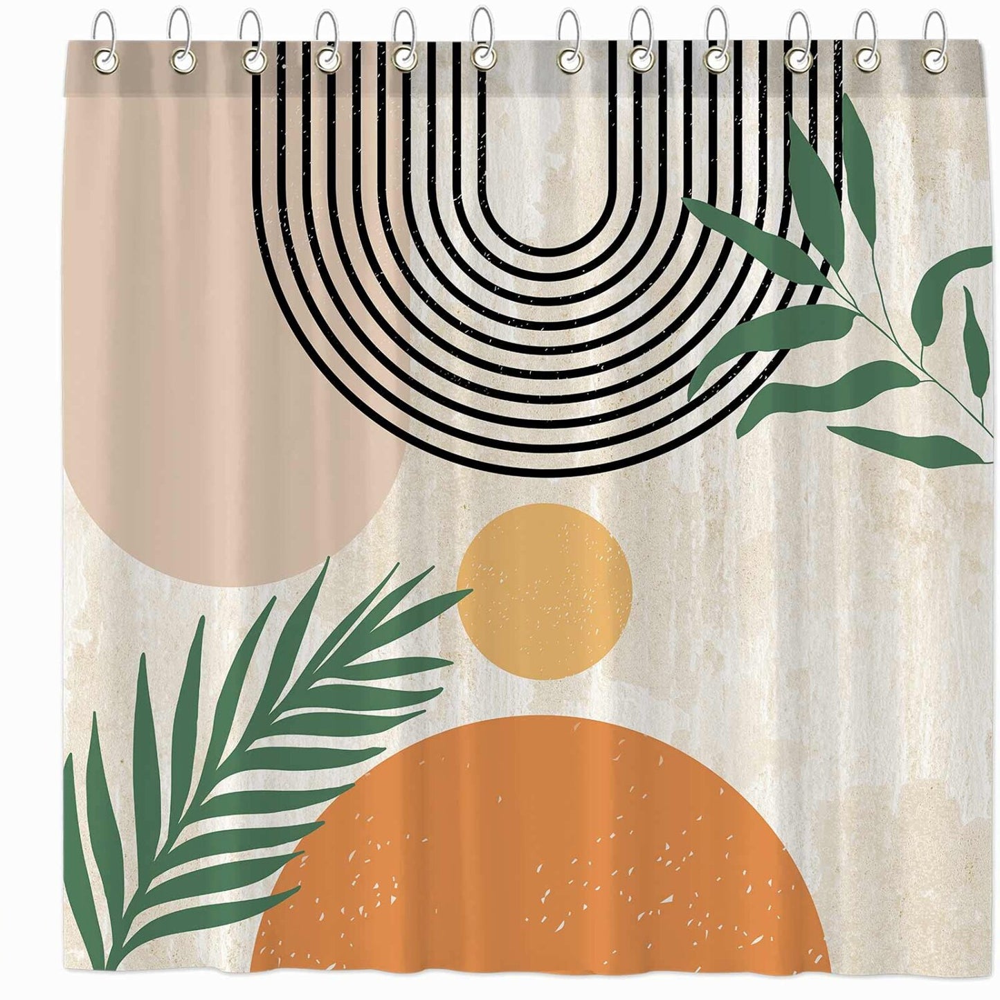 72x72 Inch Mid Century Abstract Shower Curtain with 12 Hooks
