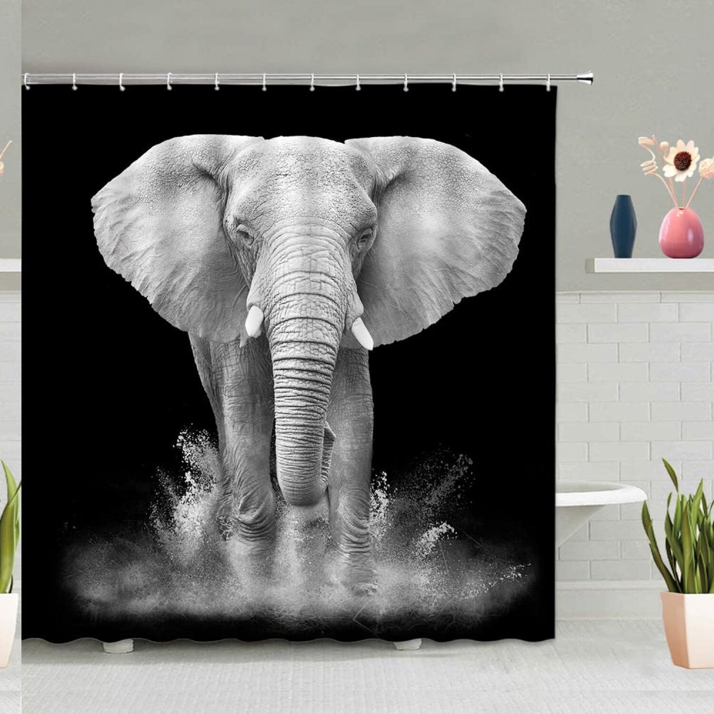 African Elephant Shower Curtain Grey 70x70 Inches