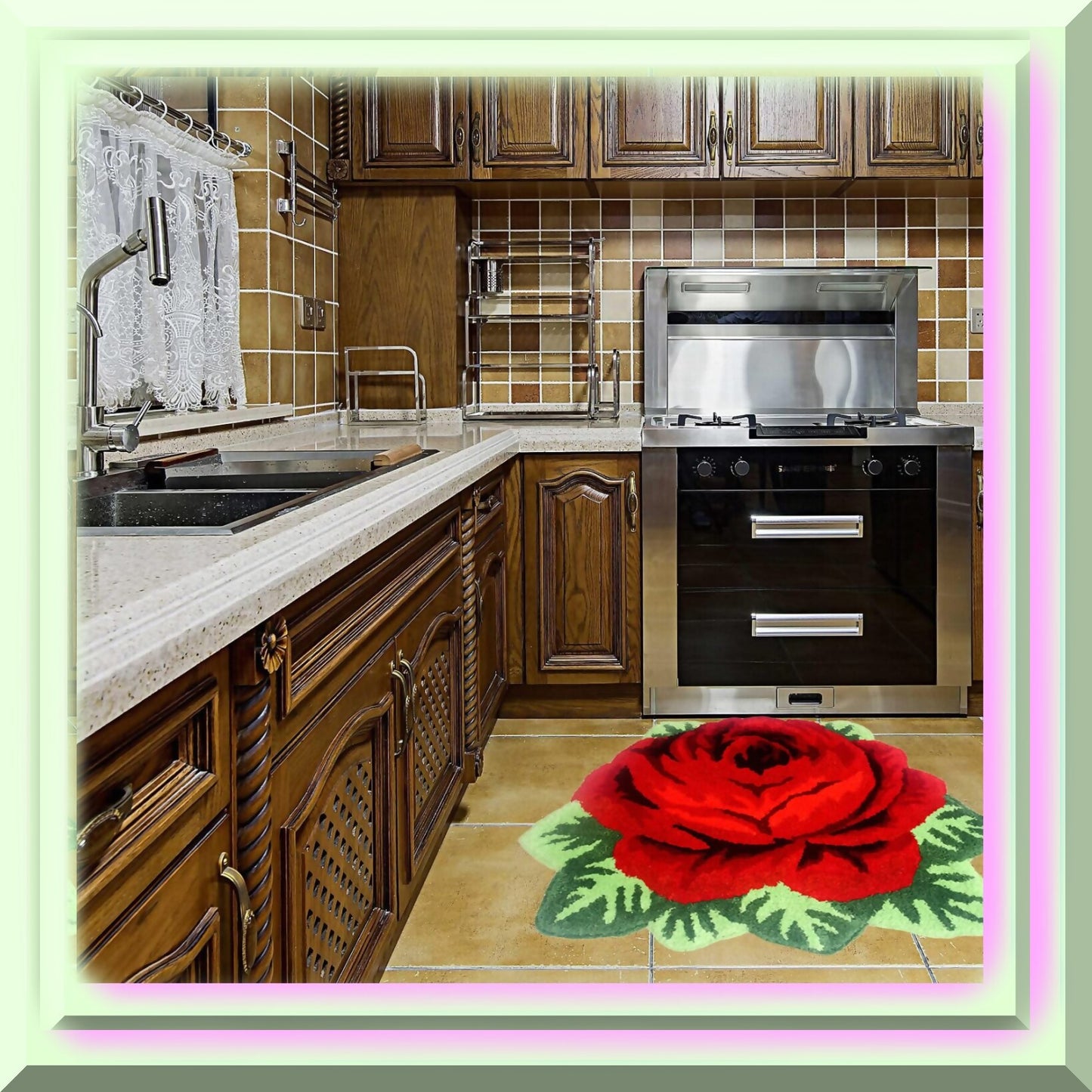 Red Rose Non Slip Absorbent Bath Rug 31.5"x23.6"