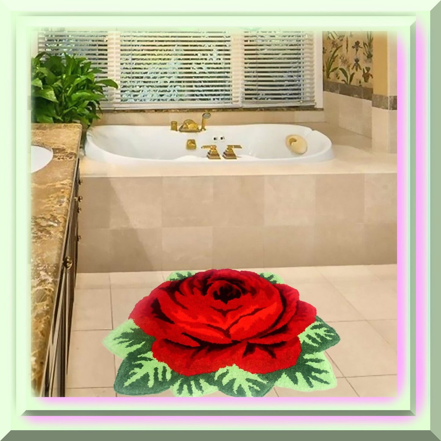 Red Rose Non Slip Absorbent Bath Rug 31.5"x23.6"
